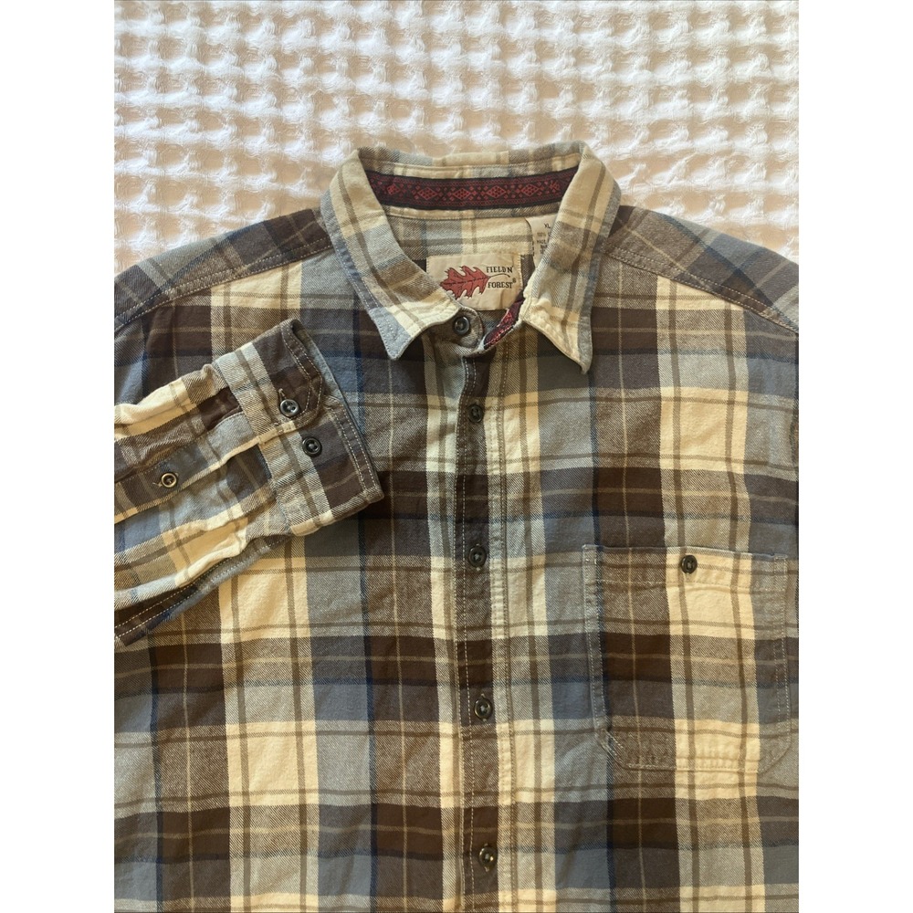 Field N Forest Flannel Shirt Men's XL‎ Brown Button Up Plaid Vintage